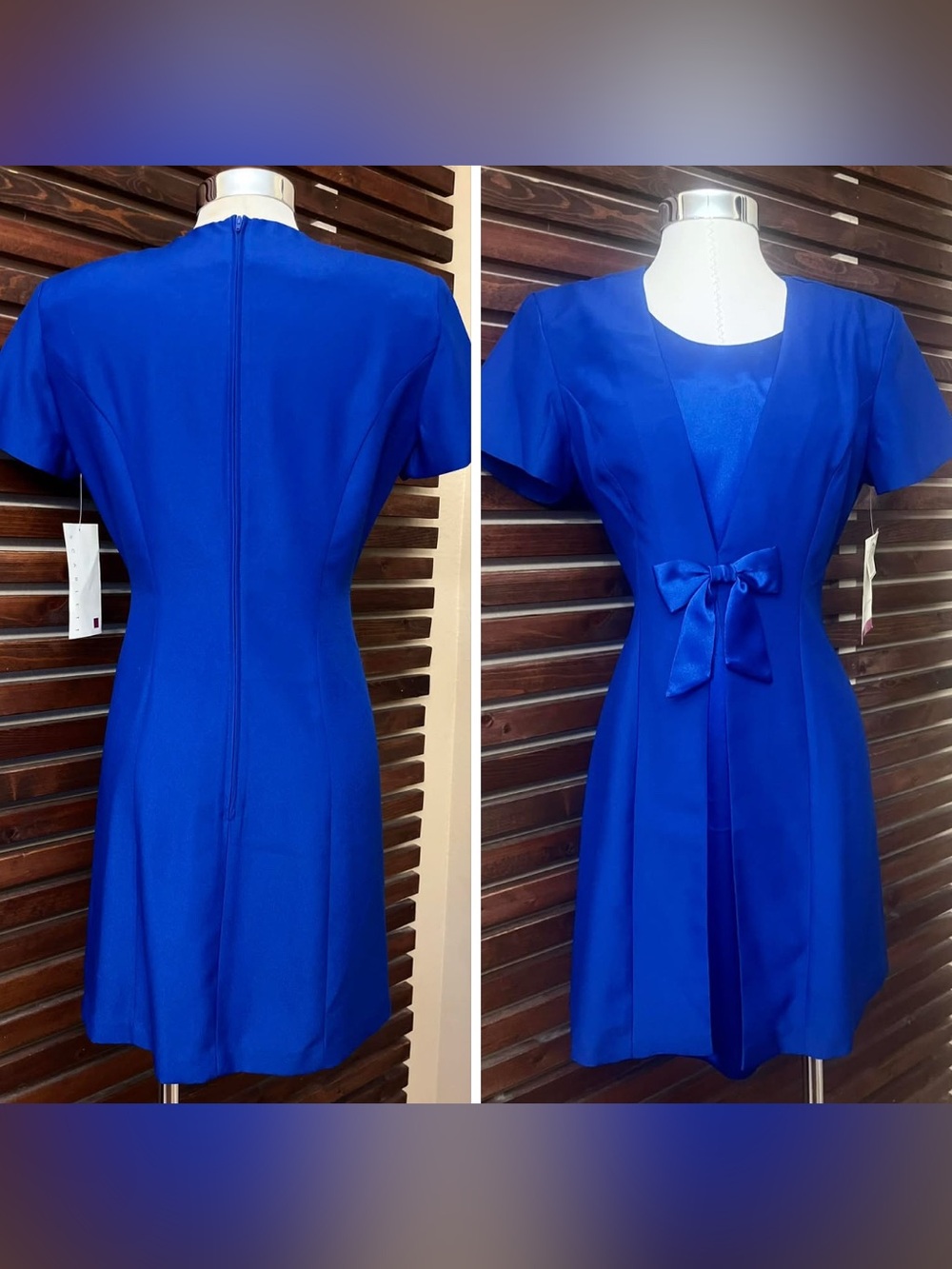 Elegant Royal Blue Short Sleeve Bow-Front Dress